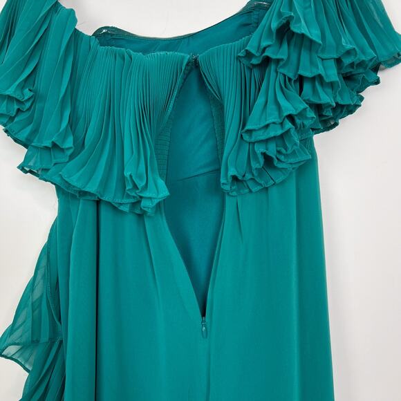 Anthropologie Hutch Green Off The Shoulder Ruffled Column Maxi Dress Size 2 - Picture 8 of 11